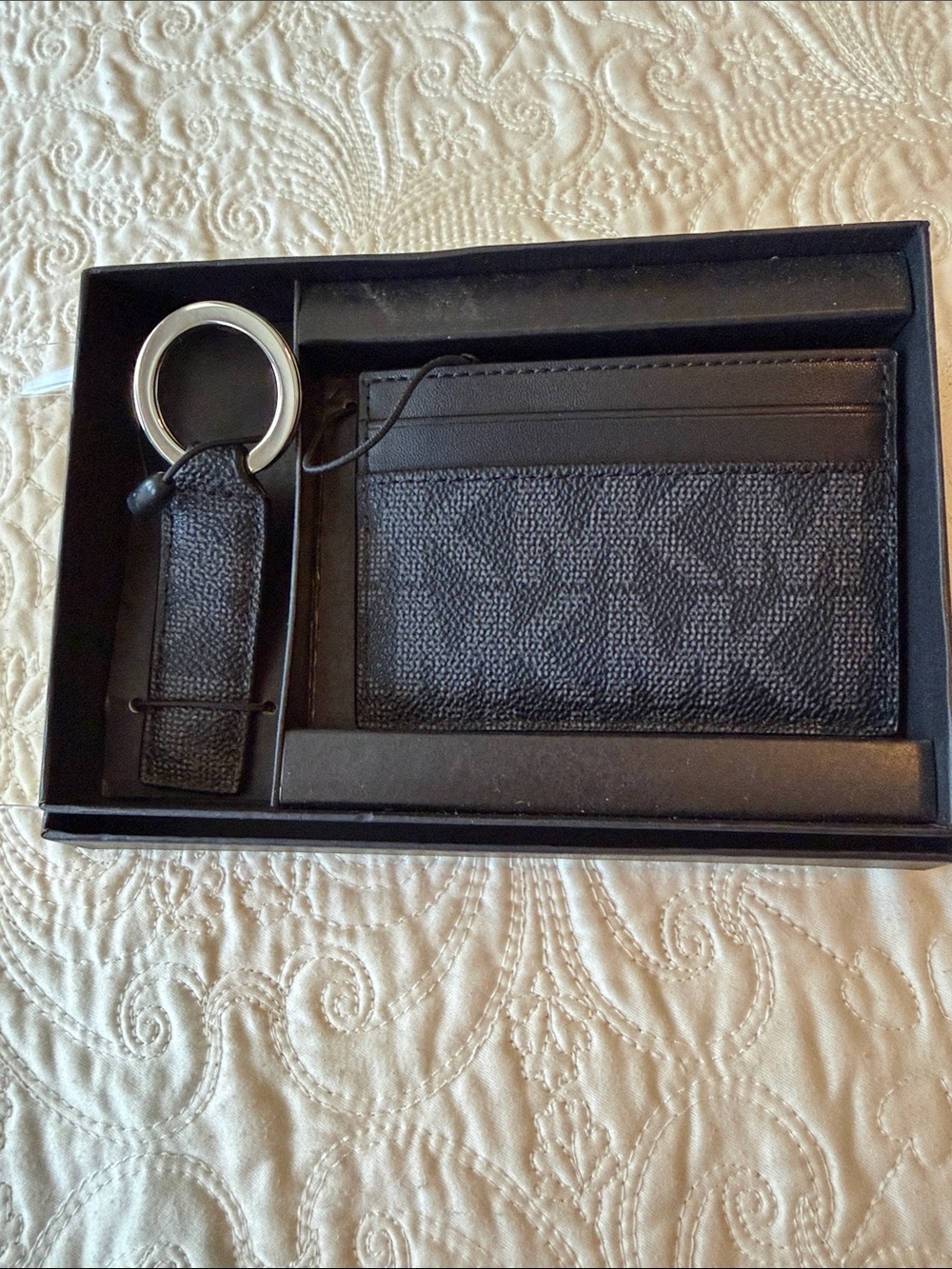 Michael Kors Black Textured Card Holder with Matching Keyring